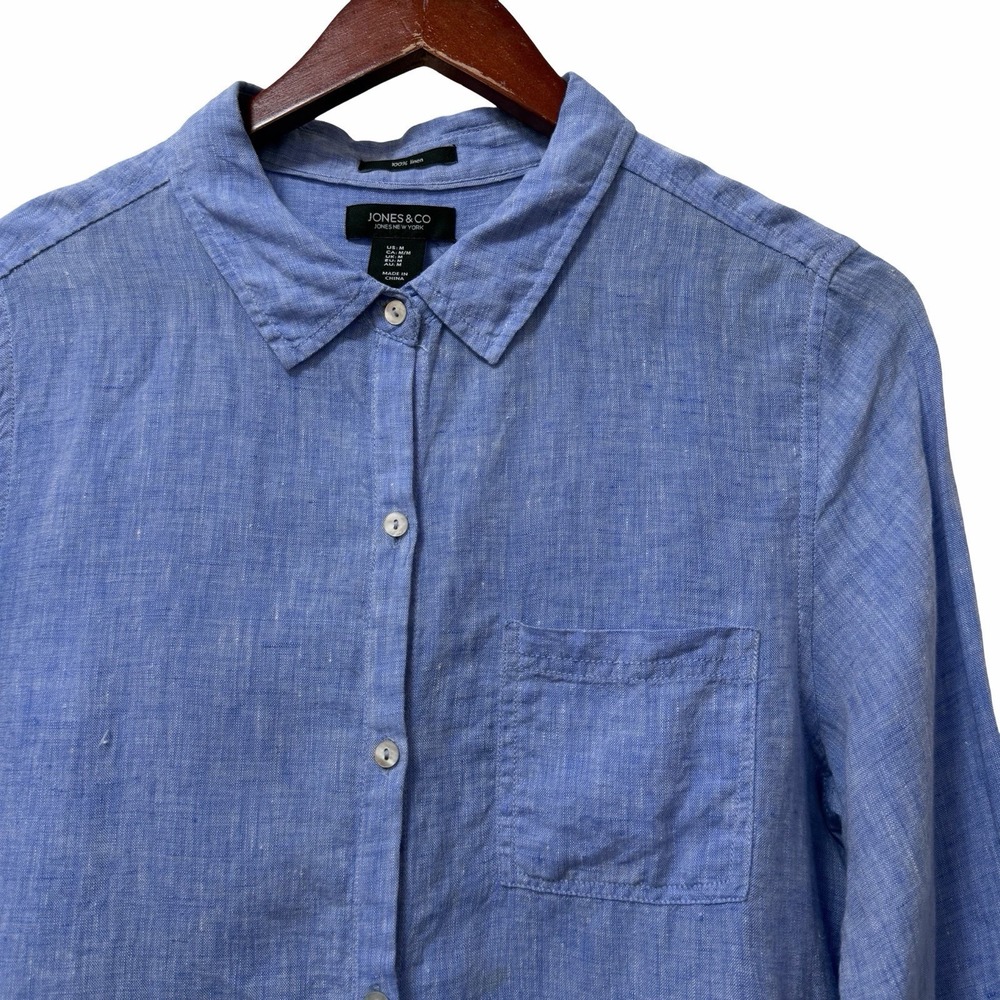 Jones & Co Womens Linen Button Up Shirt Size M Blue Coastal Beach Vacation FLAW - Picture 4 of 9